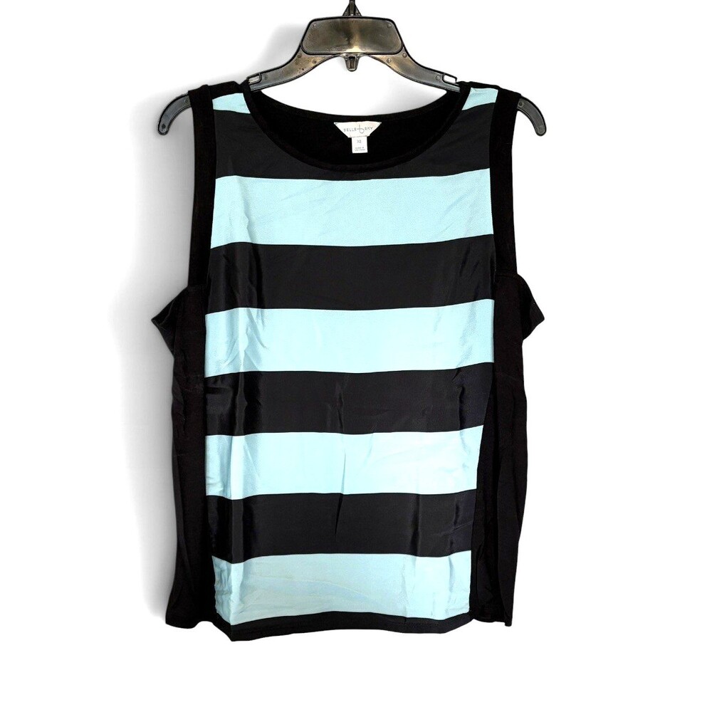 Belle + Sky Womens Tank Top Black with Turquoise Stripes Size XL